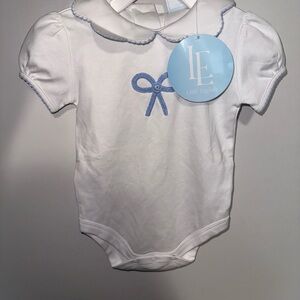 Little English White Onesie with Blue Embroidery